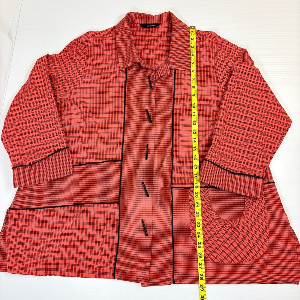Ali Miles Red Black Plaid Patchwork Button Front … - image 8